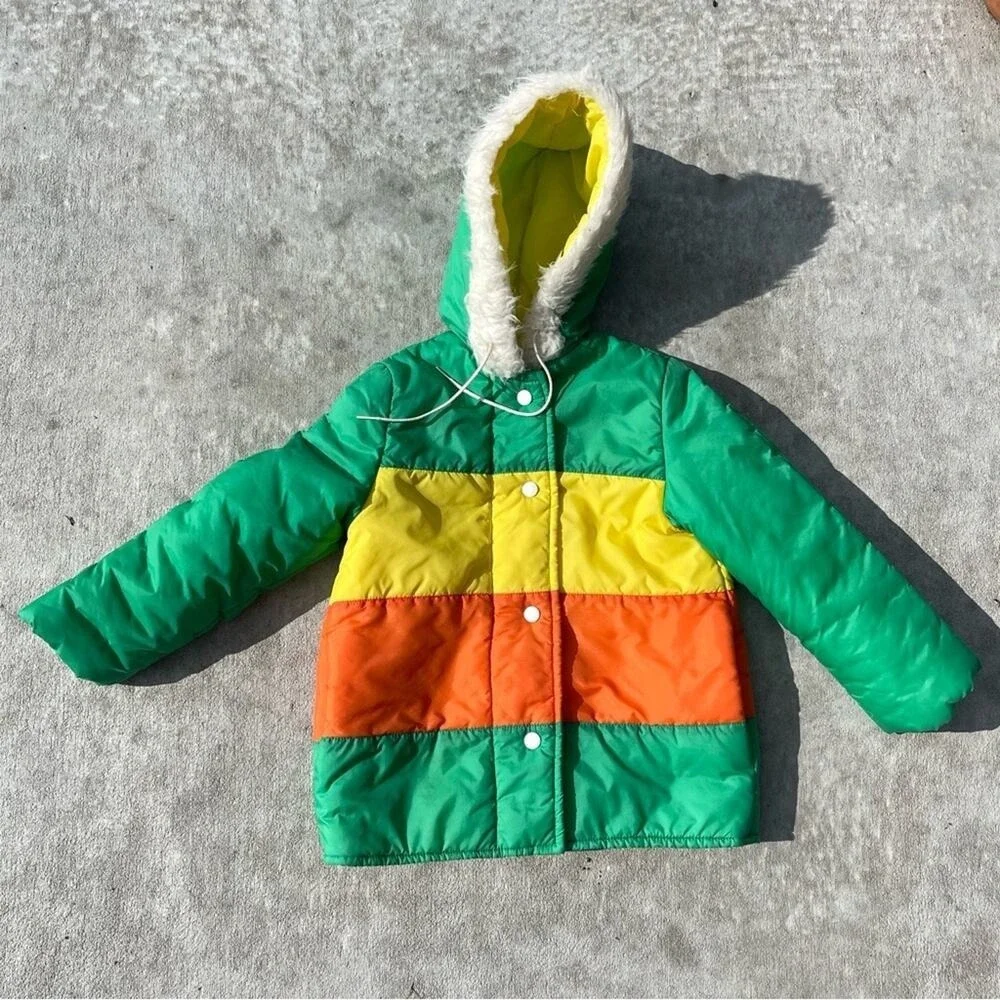 Vintage Kids Jacket Coat Unisex Montgomery Ward Green Yellow 80s